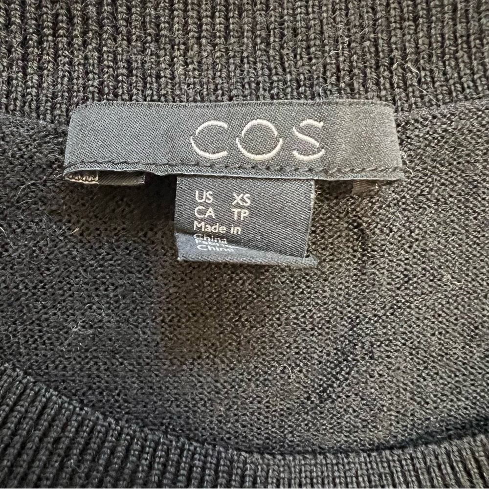 COS Black Long Sleeve Ruffled Trim Sweater Dress Mid Length Stretch Holiday XS - Picture 4 of 9